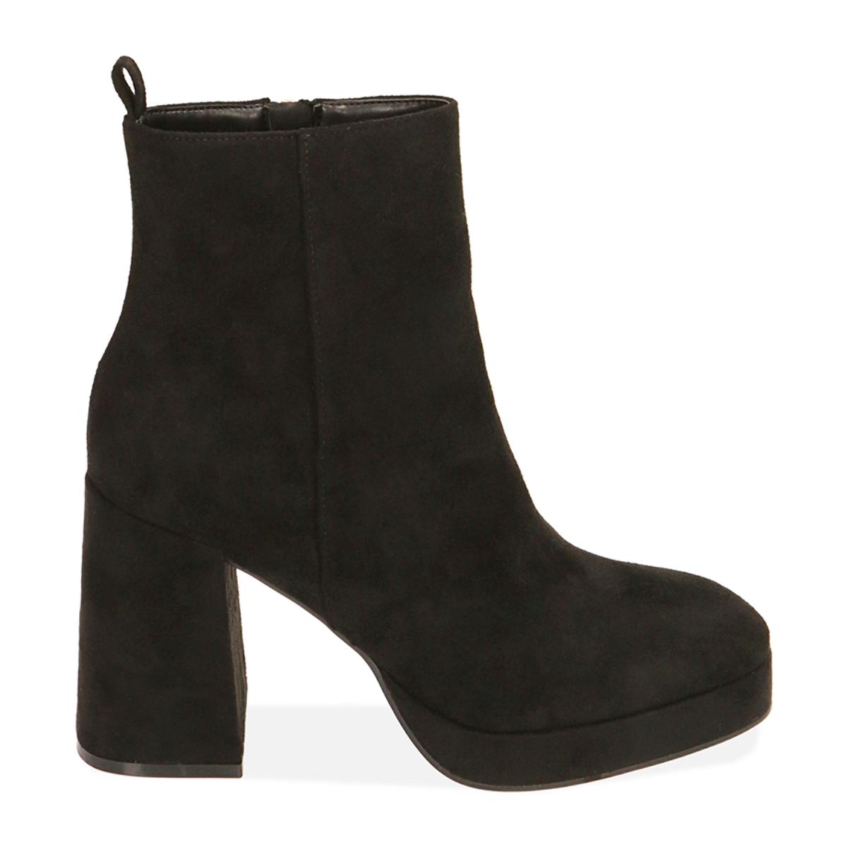 Ankle boots neri in microfibra, tacco 9,5 cm