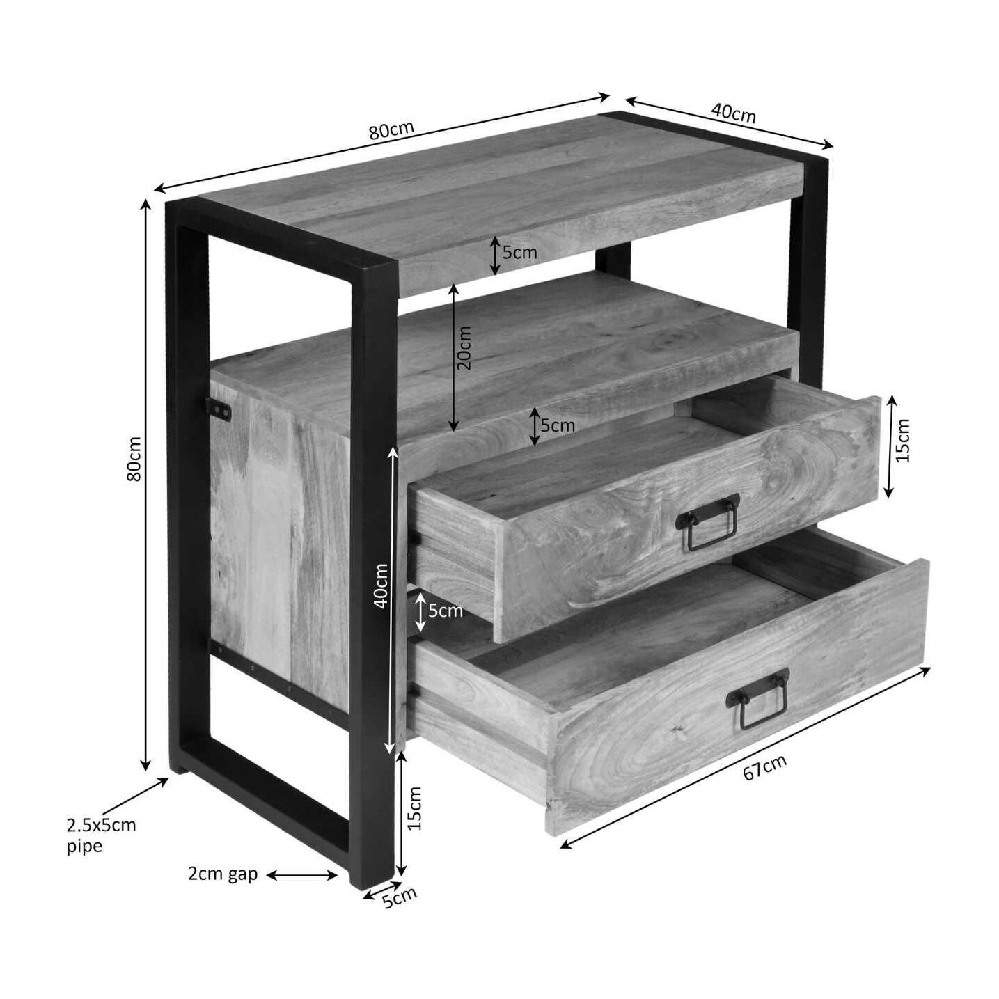 Commode bois métal 2 tiroirs MILORA