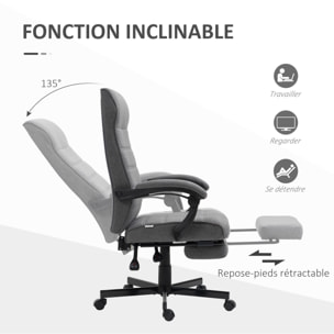 Chaise de bureau manager ergonomique inclinable réglable repose-pied rétractable tissu gris