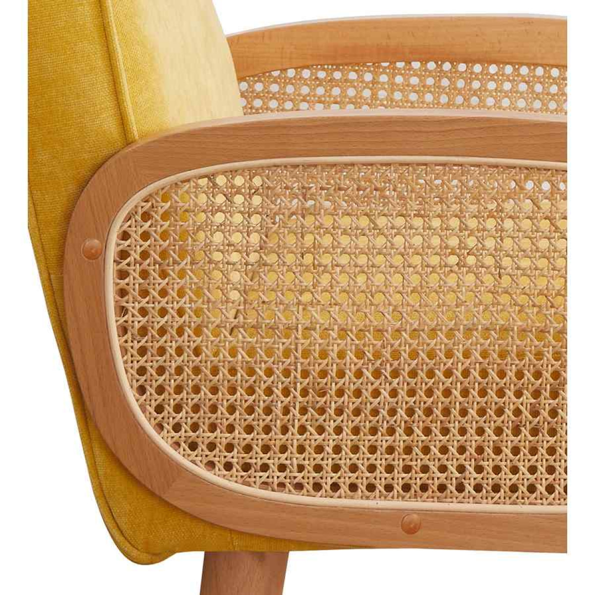 Poltrona design vintage con braccioli rattan ocra - Doris