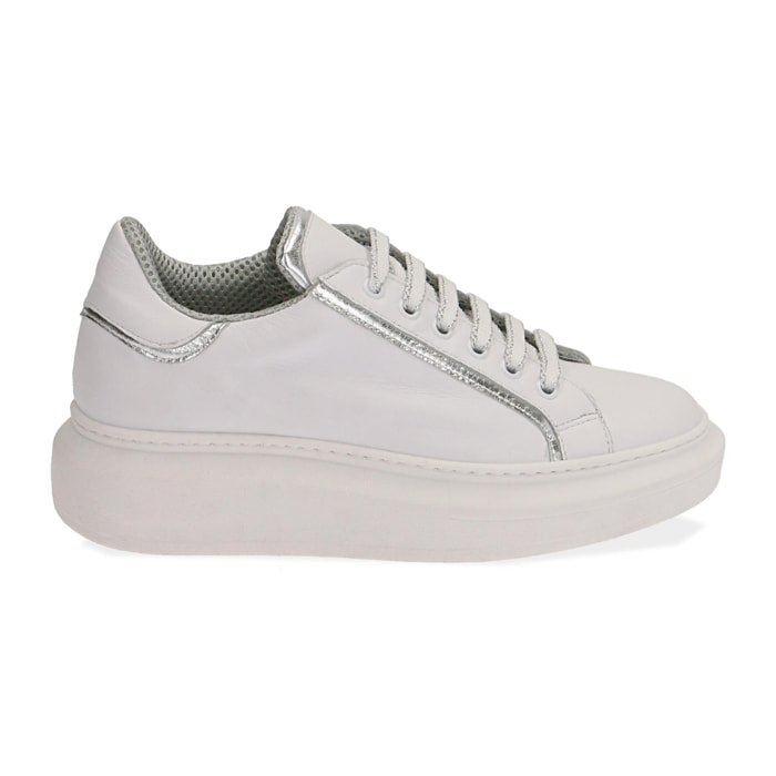 Sneakers bianco/argento in pelle