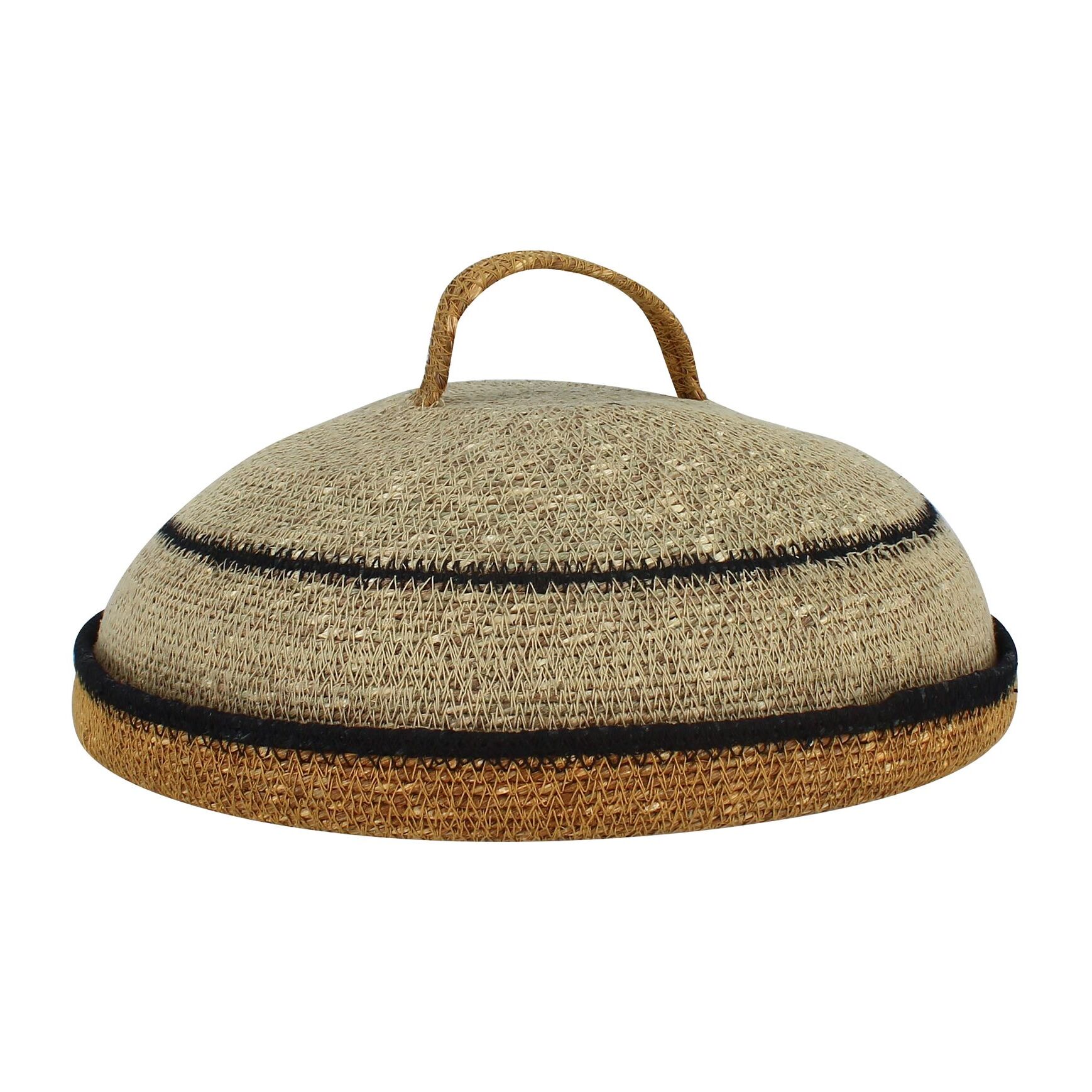 Panier avec cloche d33cm en jonc de mer naturel et safran dune