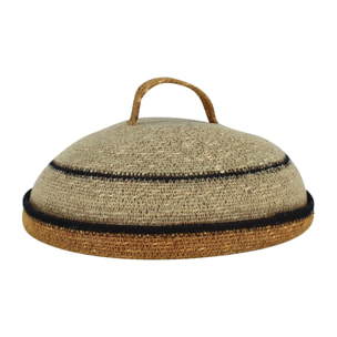 Panier avec cloche d33cm en jonc de mer naturel et safran dune