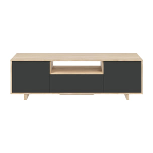 Mobile porta TV Visalia, Credenza per televisione da soggiorno, Supporto TV a 3 ante, Credenza bassa, cm 150x41h46, Rovere