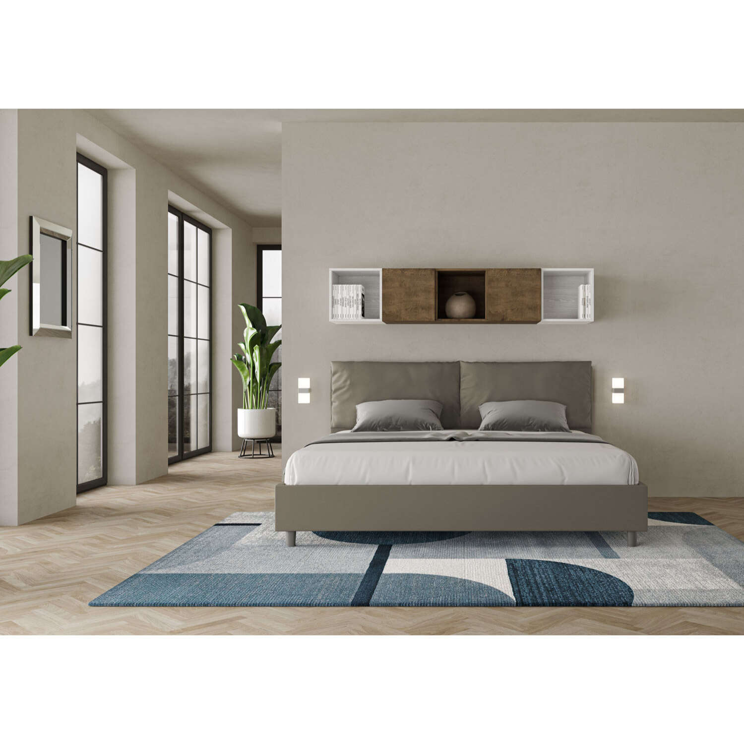 Letto matrimoniale king size contenitore imbottito 200x200 similpelle cappuccino Antea Large