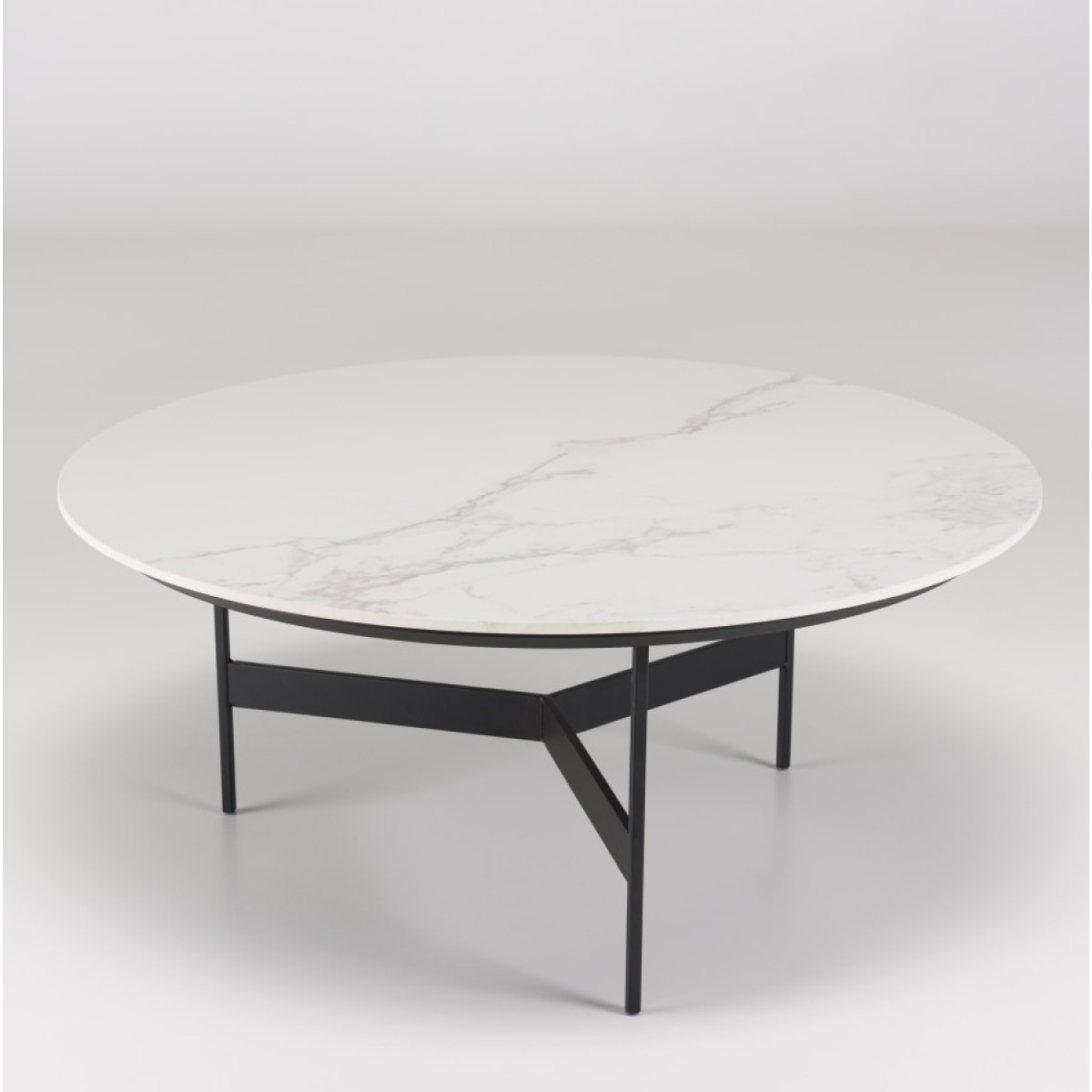 DALY - Table basse ronde 78x78cm plateau effet marbre piètement métal