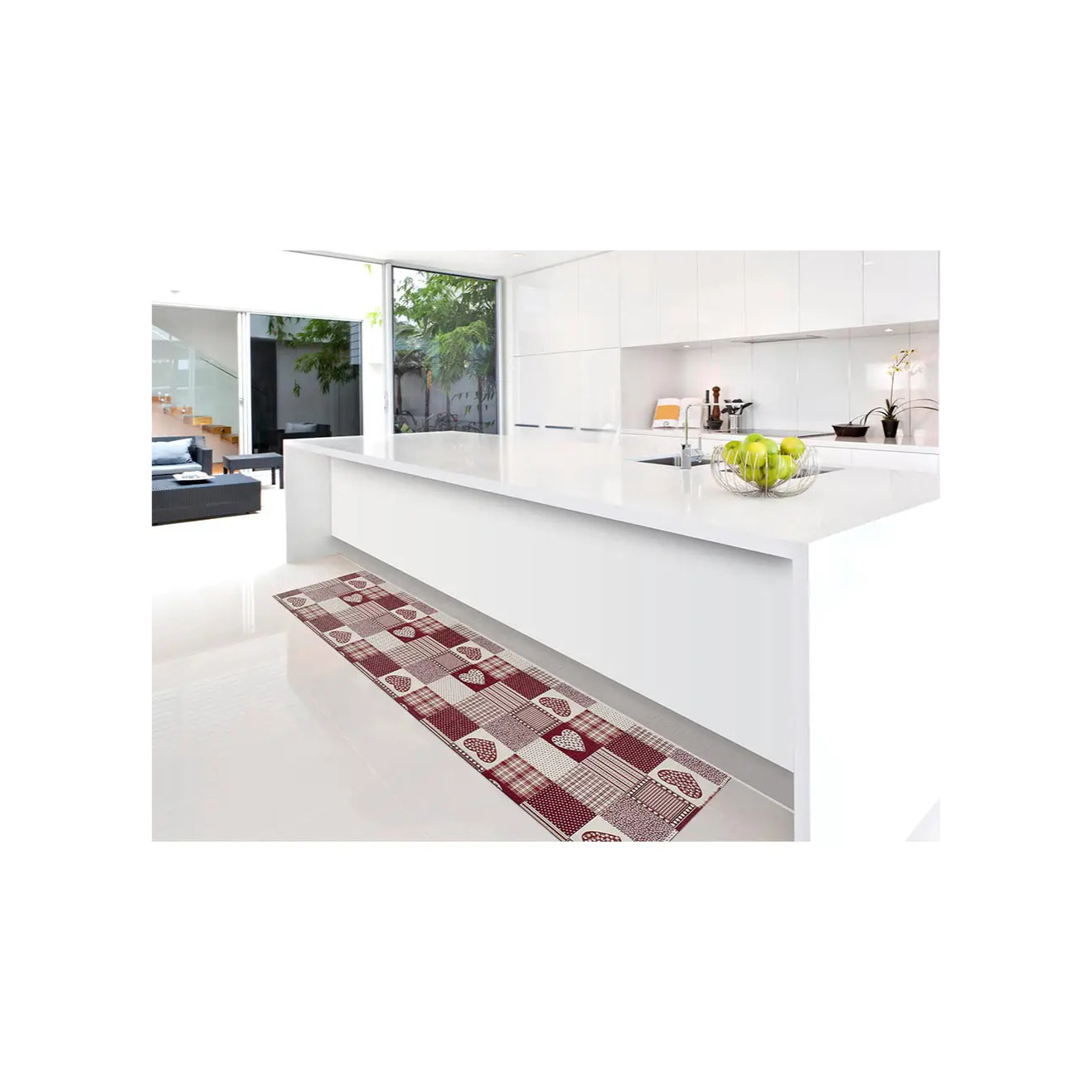 SALLY Alfombra vinílica de cocina patchwork en rojo, varias medidas disponibles.