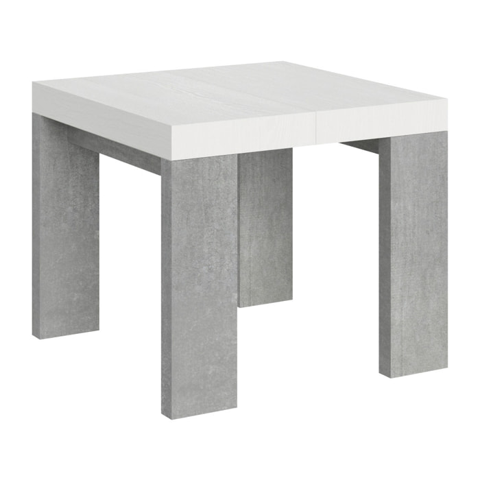 Mesa extensible 90x90/246 cm Roxell Mix tapa Fresno Blanco patas Cemento