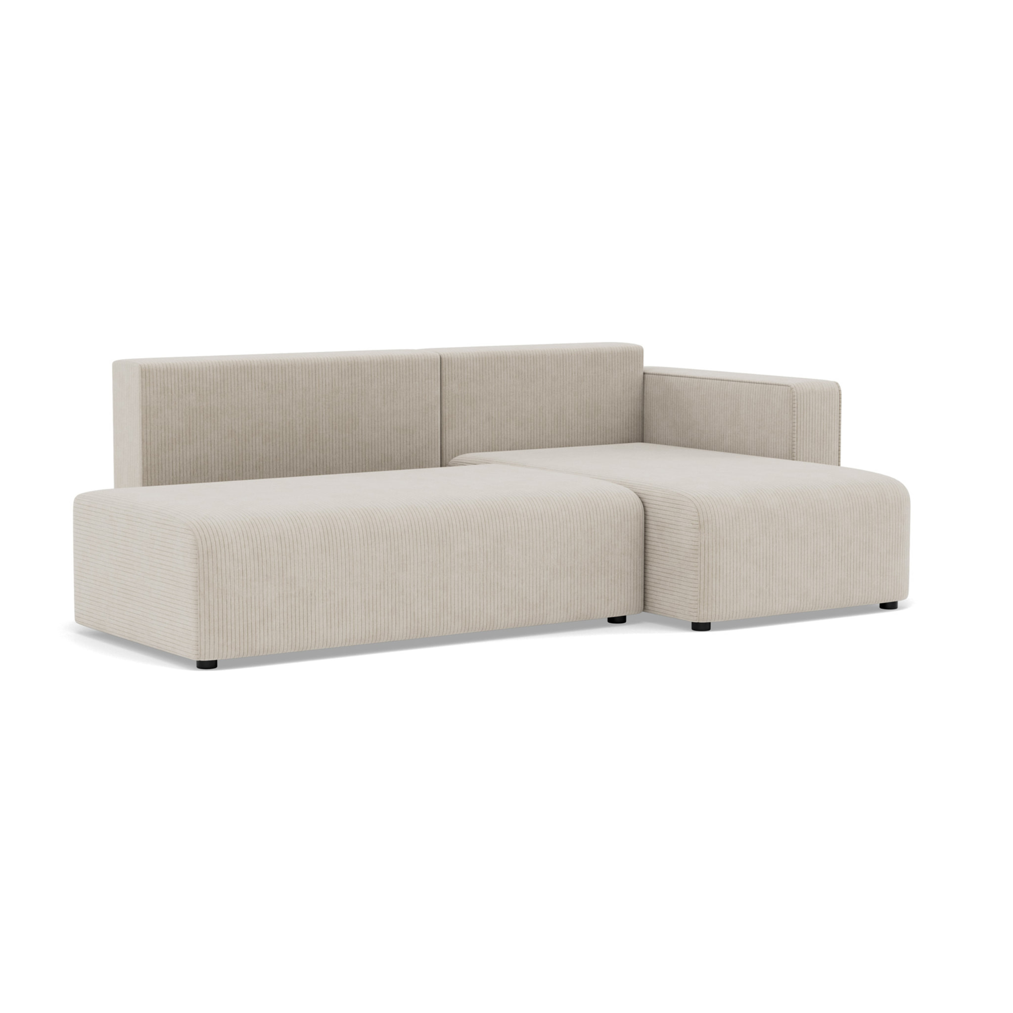 Topaze - canapé d'angle droit 4 places convertible avec coffre sans accoudoir en velours côtelé - Beige