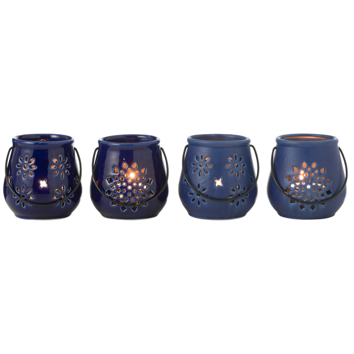 J-Line Photopohre Seau Motifs Porcelaine Bleu Assortiment De 4