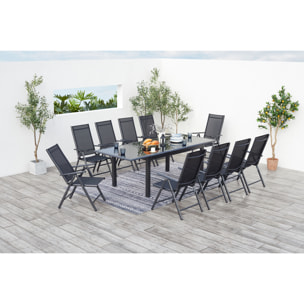 Table de jardin et 10 chaises en aluminium gris BAFFADI