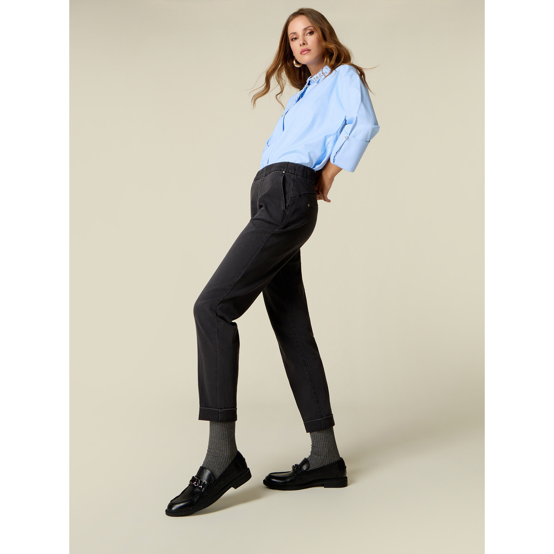 Oltre - Jeans chinos con vita elasticizzata - Nero