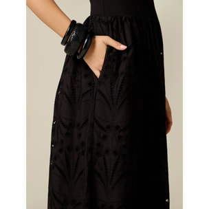 Oltre - Vestido largo con falda de bordado inglés - Negro