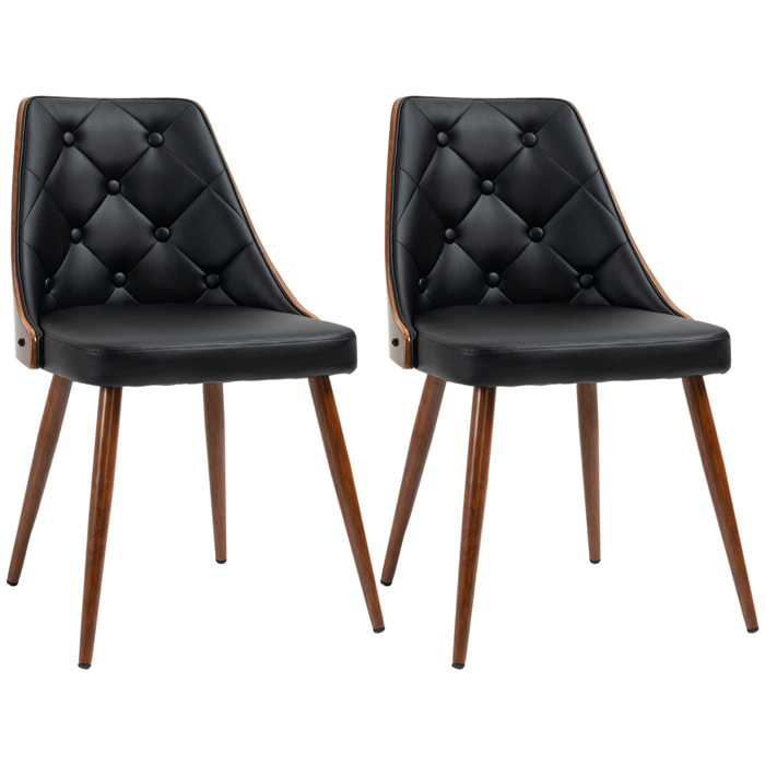 Set de 2 Sillas de Comedor Sillas de Cocina Modernas con Asiento Tapizado en PU y Patas de Acero para Salón Oficina Dormitorio Carga 120 kg 50,5x59x82 cm Negro