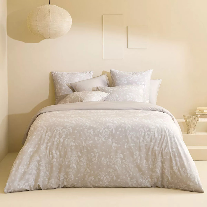 Housse de couette pur coton lavé 150 g/m² imprimé beige Souffle de ginkos naturel