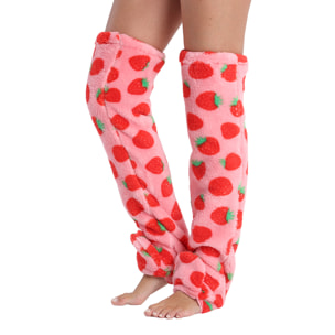 Calze lunghe in soffice peluche extra morbido. 75 cm di lunghezza. Design fragole.