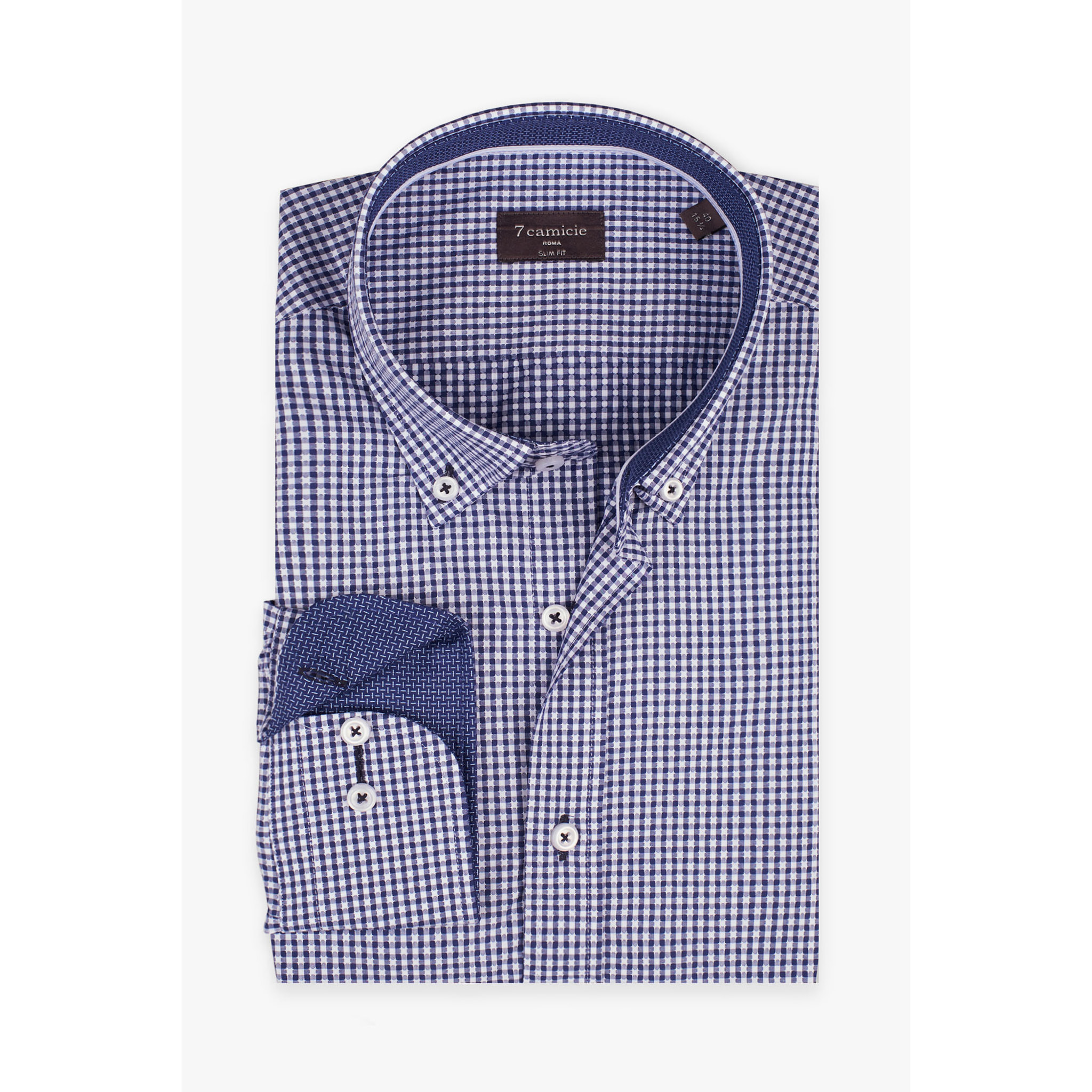 camicia uomo 1 bottone button down slim Cotone Fantasia Blu\Bianco