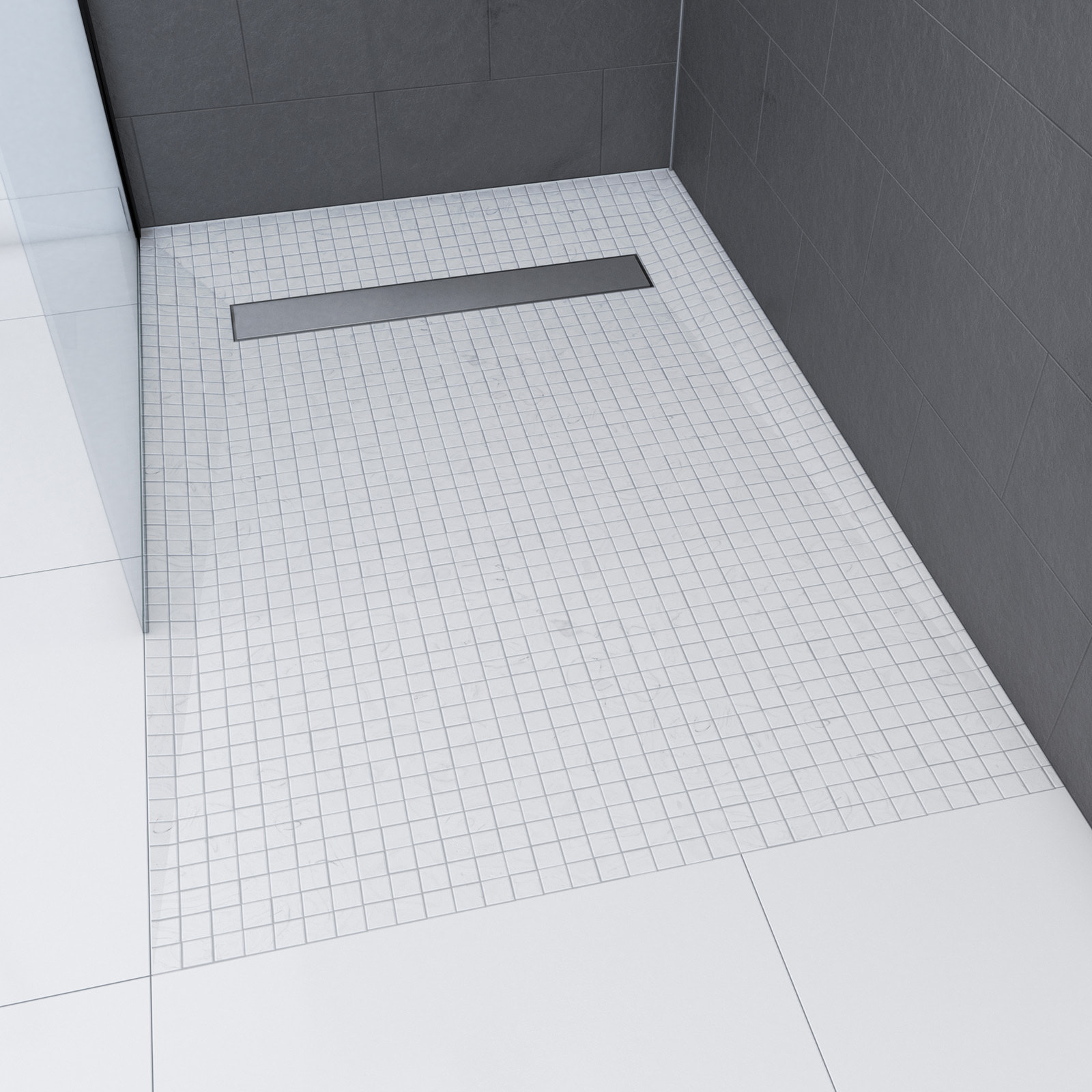 RECEVEUR DE DOUCHE A CARRELER 80x120CM RECOUPABLE SUR MESURE AVEC BONDE CANIVEAU RAINY LINEAR 120