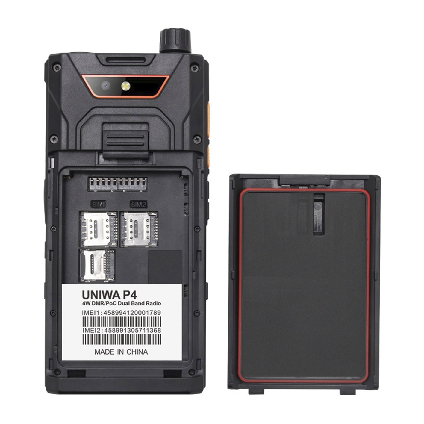 DAM Smartphone / Radio Walkie Talkie Rugerizado  P4 4G, Android 9.0 , 4GB RAM + 64GB. Pantalla 4''. 13mpx + 8mpx. GPS. IP68. UHF / VHF. 7,1x2,5x14,8 Cm. Color: Negro