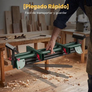 Soporte de Sierra Ingletadora, Universal con Rodillos Extensibles 94-195 cm, Banco de Trabajo Plegable con Altura y Ancho Ajustable, Estructura Metálica Reforzada, Sistema Fijación Carga 150 kg