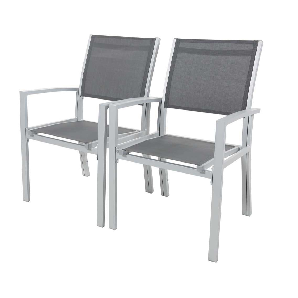 Fauteuil jardin Alu/Textilène "Tropic" - Phoenix - Gris foncé - Lot de 2