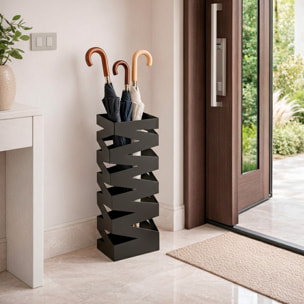 Portaombrelli In Acciaio Zincato Con Intarsi Decorativi Vaschetta Scolapioggia 2 Ganci Removibili Base Antiscivolo 49 x 15.5 x 15.5 Cm Nero