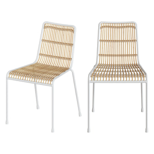 Chaise Jouve en rotin et métal blanc (lot de 2)