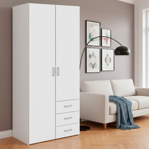Armadio Con 2 Ante e 3 Cassetti Armadietto Multiuso Design Moderno Salvaspazio Vano Con Barra Appendiabiti E Ripiani 77.6 x 49.5 x 175.4 Cm Bianco