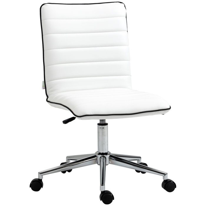 Silla de Oficina Ergonómica Silla de Escritorio Giratoria con Altura Ajustable Respaldo Tapizado en Piel Sintética Carga 120 kg 47x57x76,5-86,5 cm Blanco