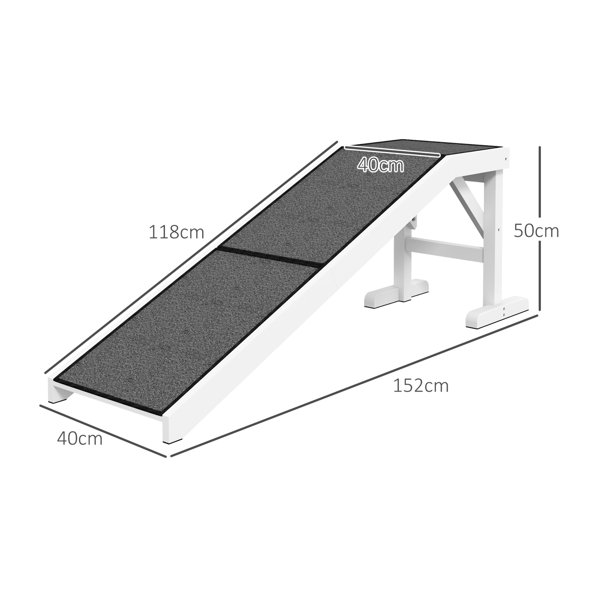 Rampa para Perros de Madera Rampa para Mascotas con Alfombra Antideslizante para Perros Pequeños Medianos y Grandes 152x40x50 cm Blanco y Gris