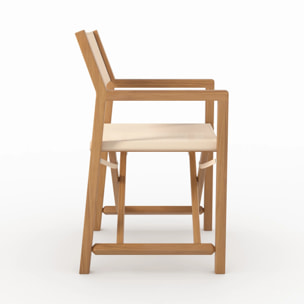 Chaise de jardin pliante en tissu beige clair et bois d'acacia - Tubod