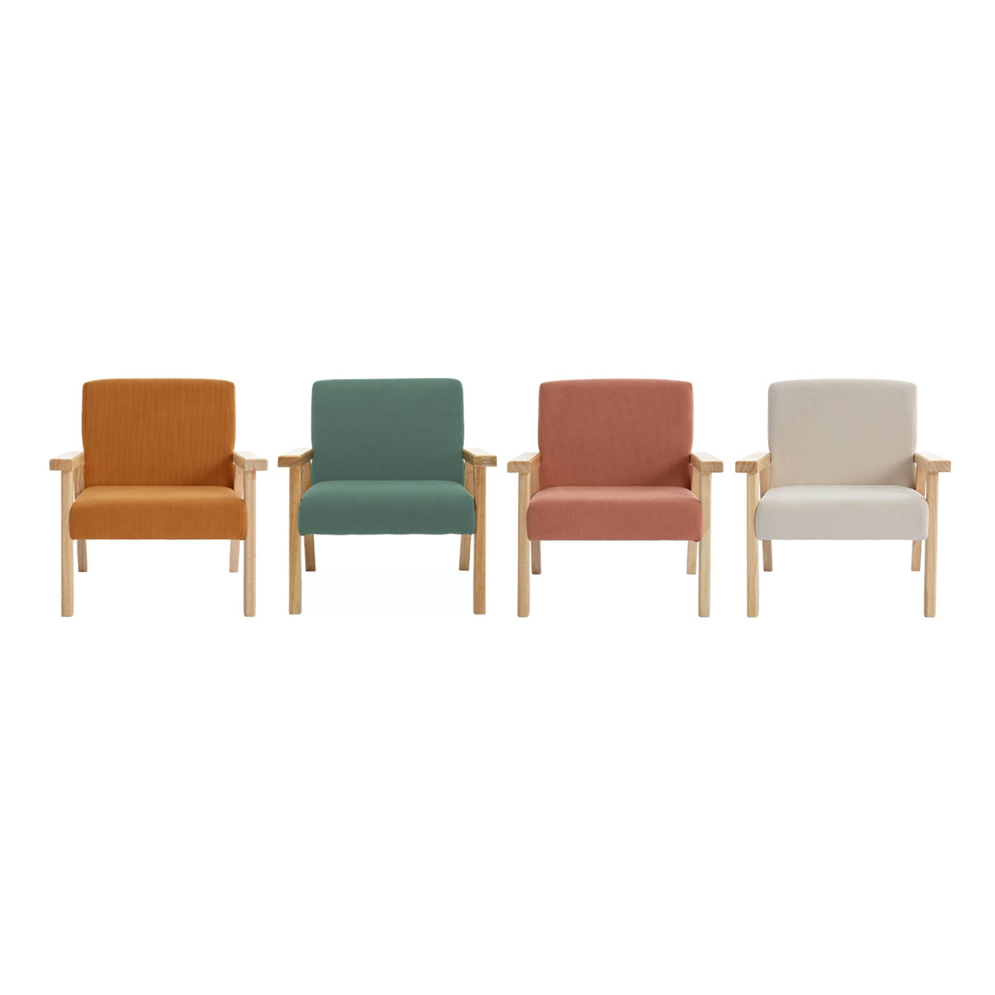 Fauteuil enfant en bois et velours côtelé crème. ISAK L 47 x P 43.5 x H 50cm