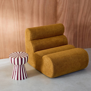 Table d'appoint. bout de canapé. table de chevet. acier émaillé rayures bicolore. violet et blanc. Ø34 x H41cm