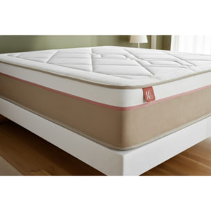 Ensemble Matelas Le Soyeux - 24cm - Ressorts ensachés et mémoire de forme - Equilibré - Sommier kit Blanc