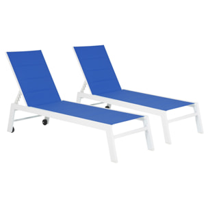 Lot de 2 bains de soleil BARBADOS en textilène bleu - aluminium blanc