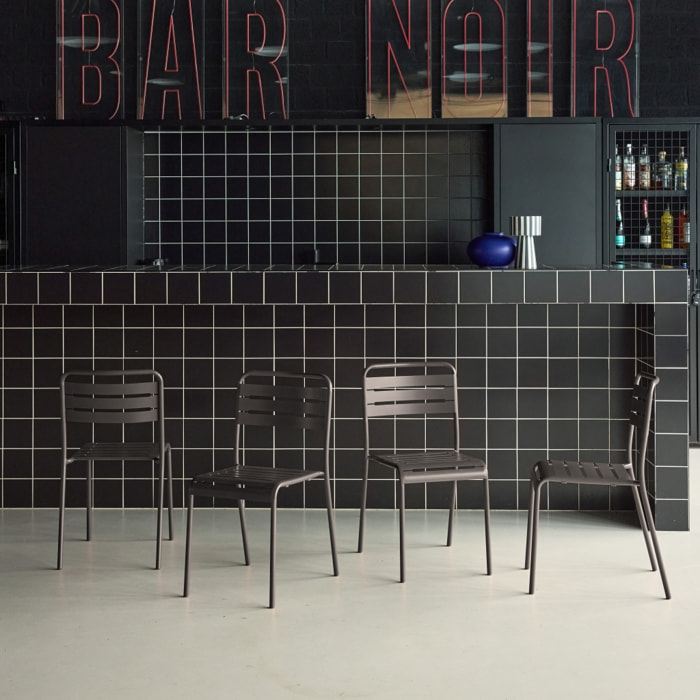 Lot de 4 chaises de jardin acier. 4 places. anthracite. Amelia. L44 x P52 x H79cm