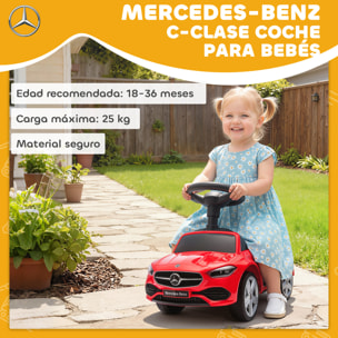 Coche Correpasillos para Niños de 18-36 Meses Mercedes-Benz Clase C, Correpasillos con Bocina, Volante, Sonidos de Motor y Espacio de Almacenaje, 65x28x39 cm, Rojo