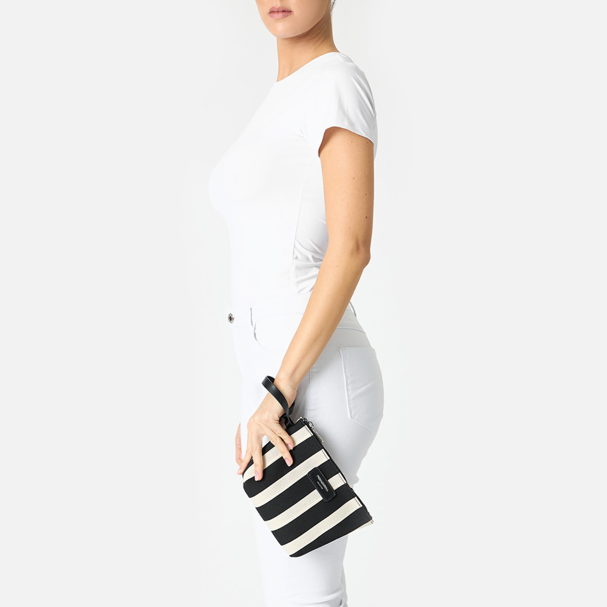 Pochette donna nera panna in canvas