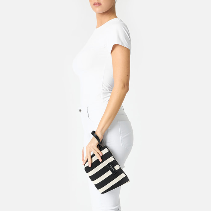 Pochette donna nera panna in canvas