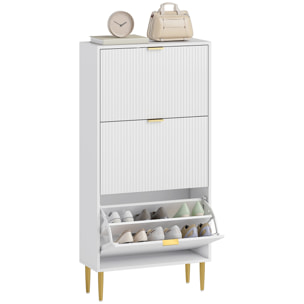 Zapatero Estrecho con 3 Puertas Acanaladas Zapatero Entrada Recibidor con Estantes Ajustables para 18 Pares de Zapatos 60x24x128 cm Blanco