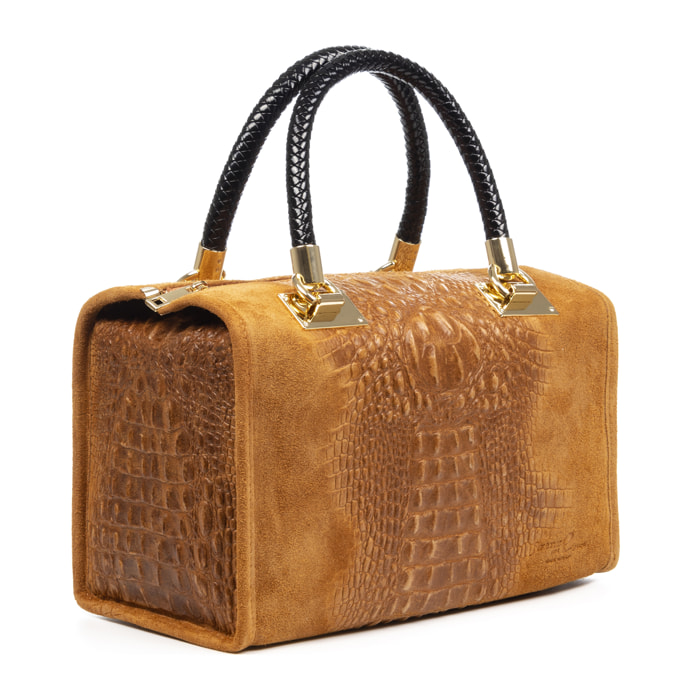 FIRENZE ARTEGIANI Anacapri Borsa tote da donna. Incisione di coccodrillo in vera pelle scamosciata. Prodotto in Italia 30x15x22 Cm. Colore: pelle