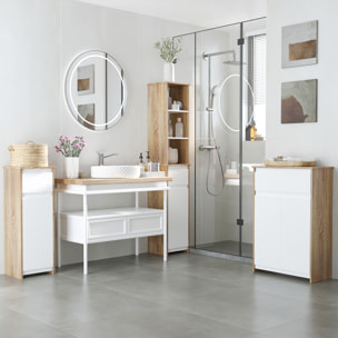 Armario Bajo para Baño Mueble Auxiliar de Madera con Cajón y Armario con 2 Estantes para Salón Dormitorio Cocina 32,6x30x90 cm Color Natural y Blanco