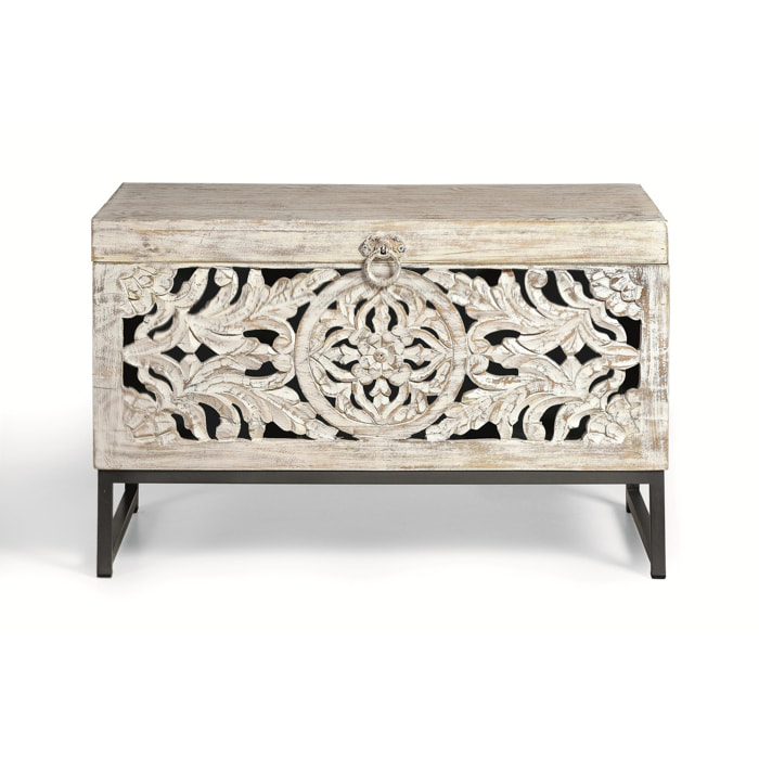Baúle de Madera de Mango 80 Cm Estilo Étnico Boho Tallado