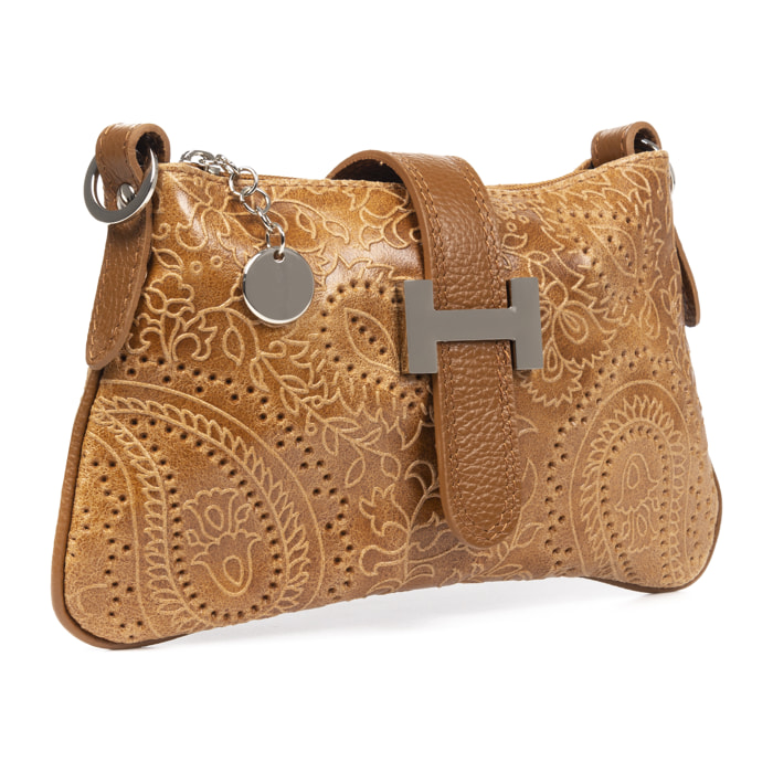 FIRENZE ARTEGIANI Borsa da Donna Allerona.Incisione Arabesco in Vera Pelle Scamosciata. Prodotto in Italia 24x2x14 Cm. Colore: pelle