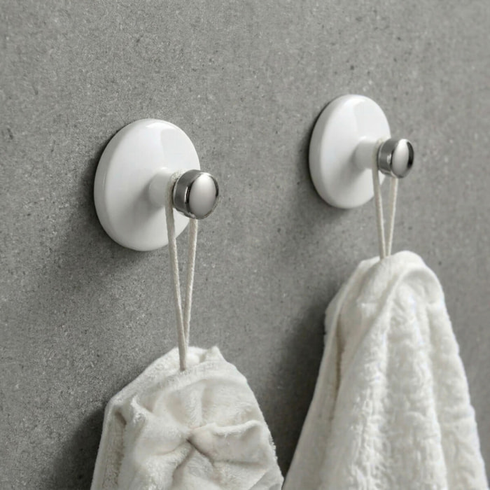 Crochet mural pour serviette BOWL Blanc & Argent Spirella