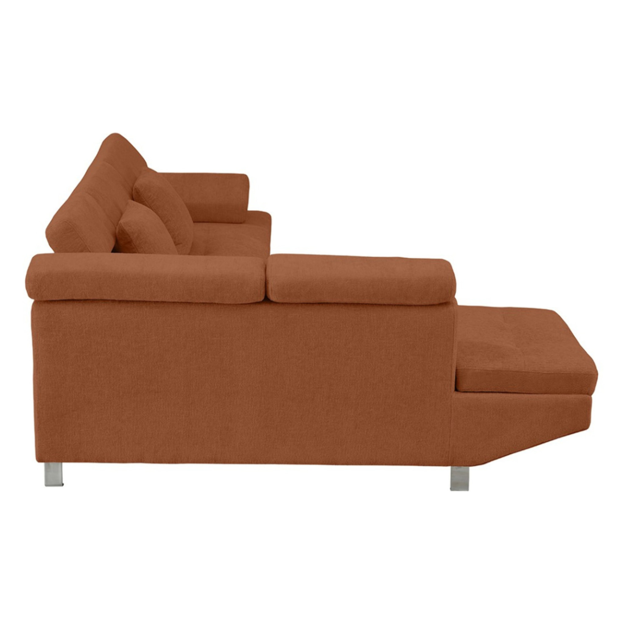 Margaux - Canapé d'angle gauche 5 places convertible avec coffre et têtières réglables en velours texturé - Terracotta