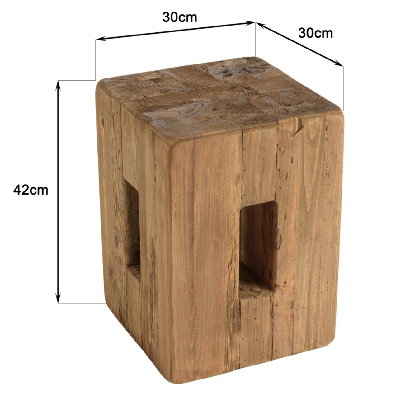 SANDY - Tabouret carré 30x30cm bois Pin recyclé
