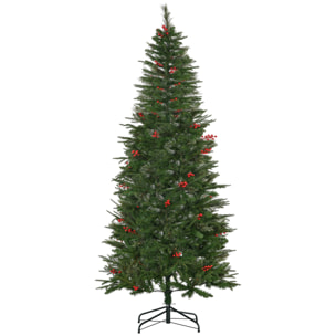 Sapin de Noël artificiel décoré Ø 78 x 210H cm 746 branches épines grand réalisme 45 baies rouges