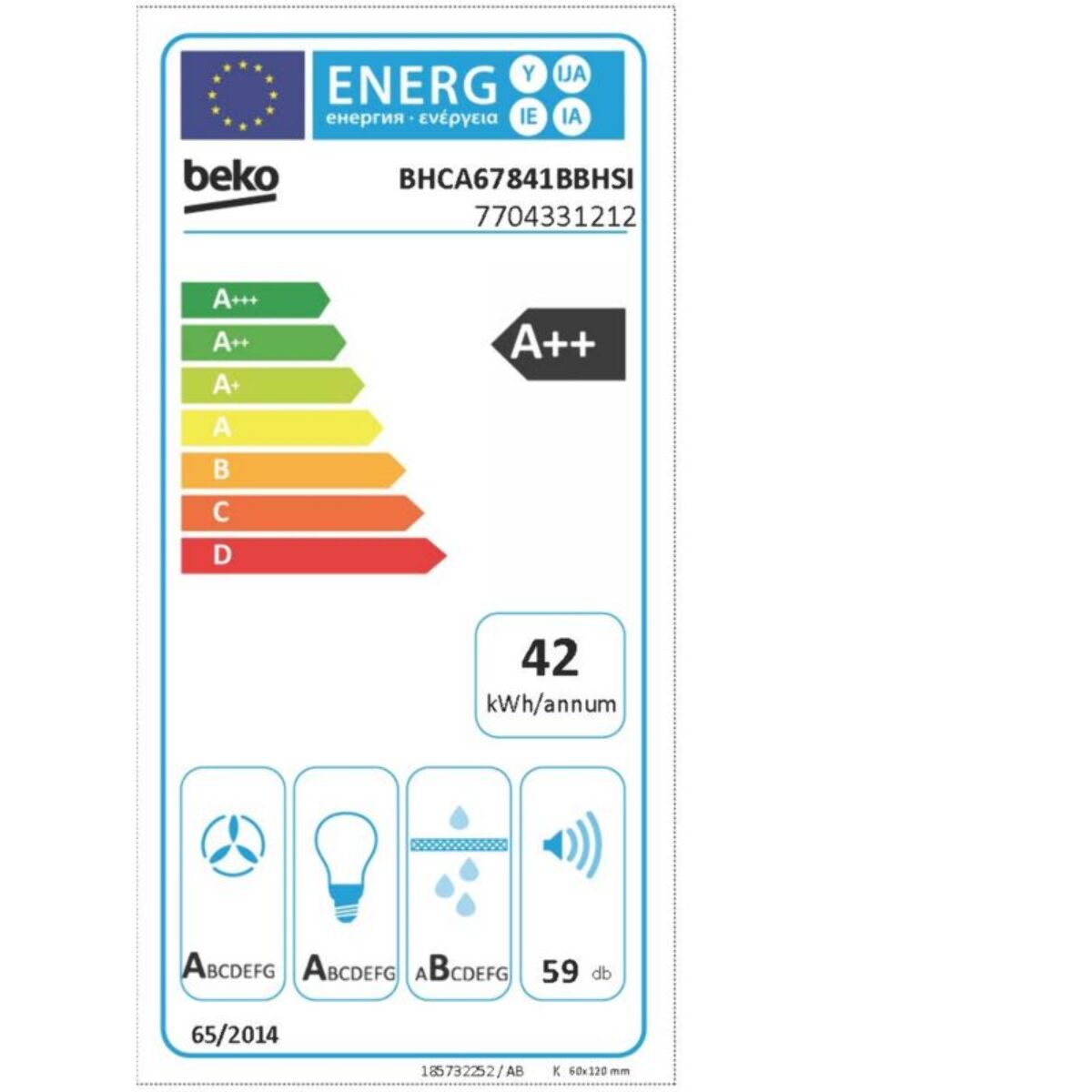 Hotte décorative murale inclinée BEKO BHCA67841BBHSI