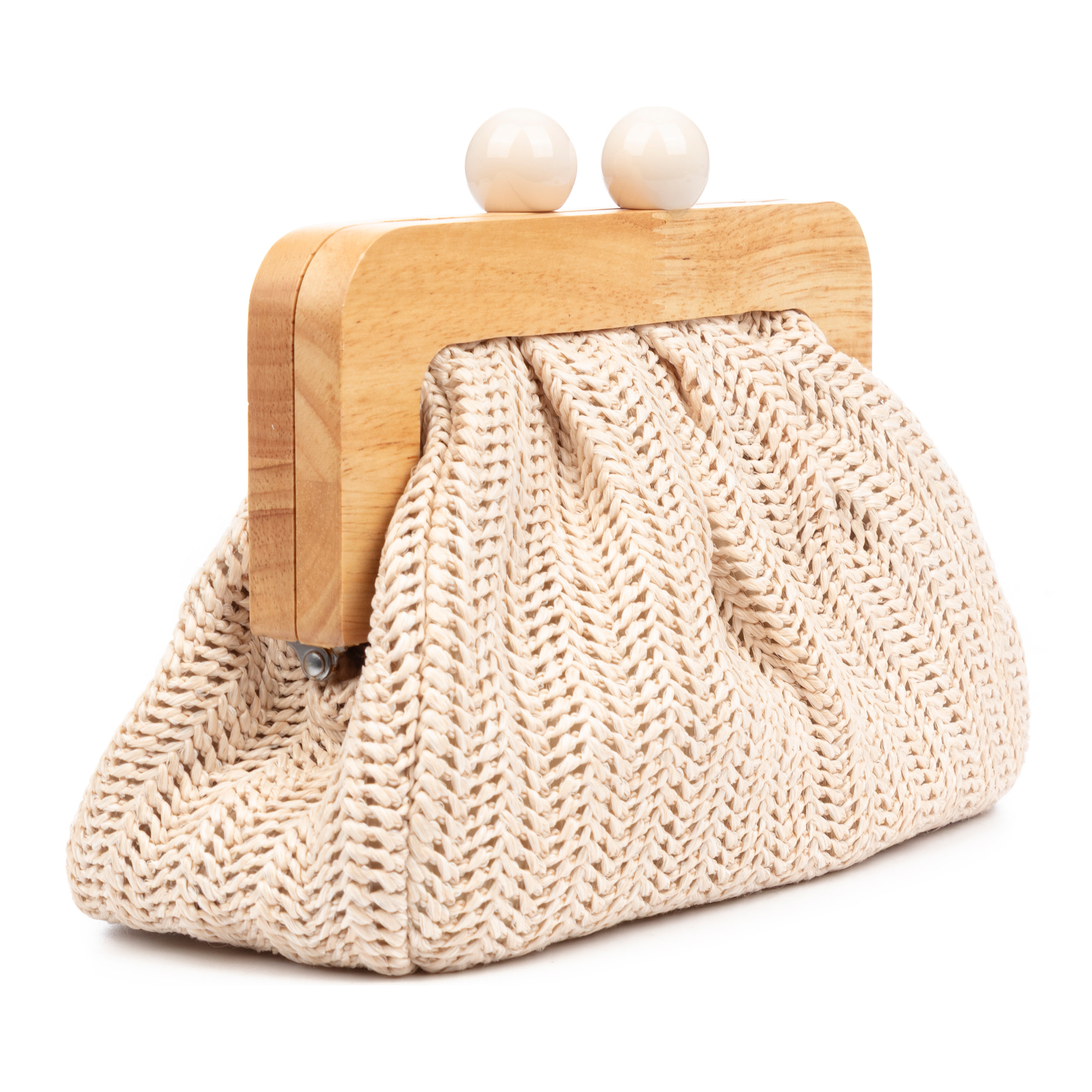 BeneLario Bolso bandolera Mujer. Tela con detalles de madera natural y piel sintética.